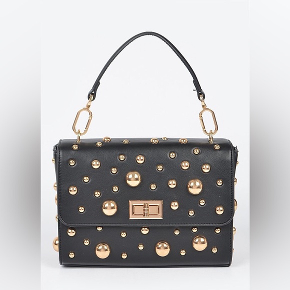 Embellished Gold Studded Vegan Leather Handbag - Picture 8 of 9